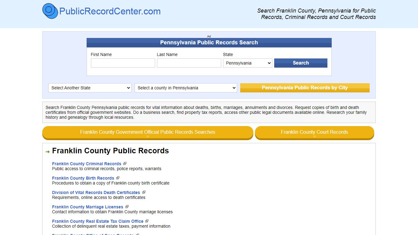 Franklin County Pennsylvania Free Public Records - Court ...